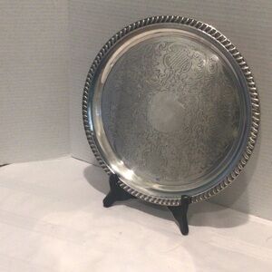 Sheridan vintage silver-plated decorative serving tray rope edge rim 12” round